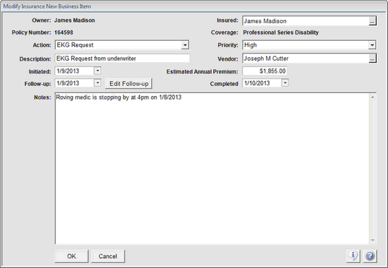 Insurance New Business Screen