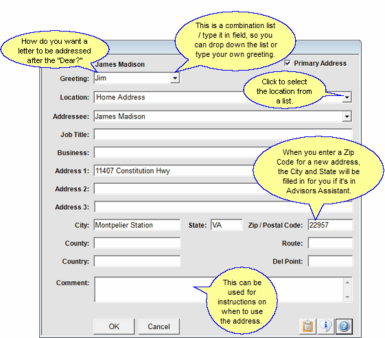 Add / Modify Address Screen