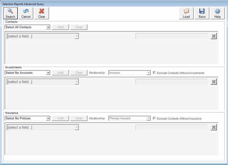 Screen 1: Advanced Query Screen Before Any Choices