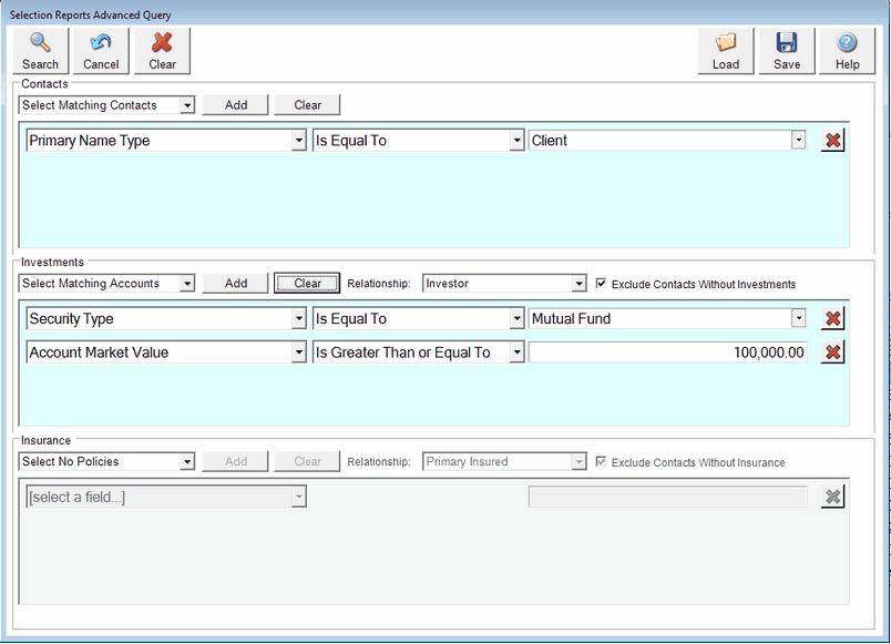 Conbining Contacts And Investments in the Search
