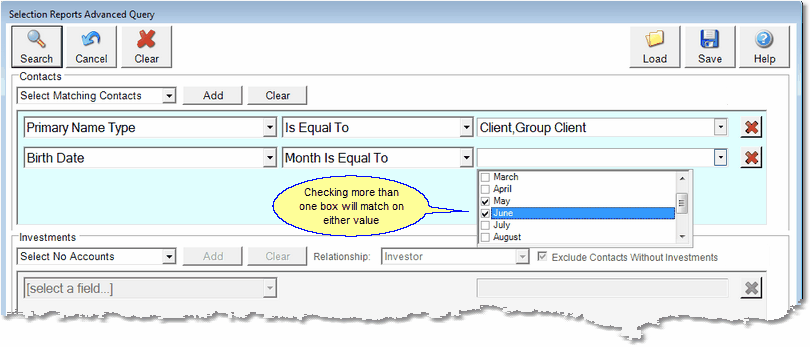 Screen 6: Choose the Months to match from the list.