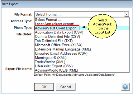 Choose AdvisorVault from the list.