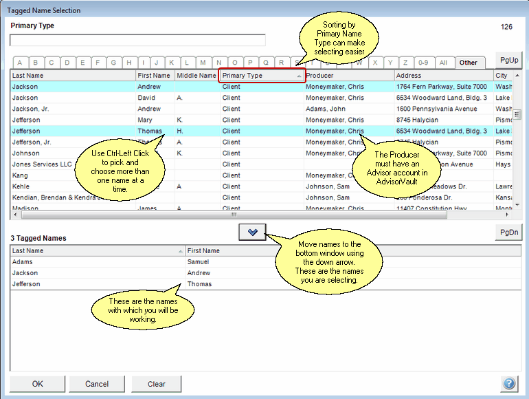 Selecting the names to create the vaults