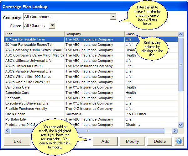 Maintaining the list of plan coverages.
