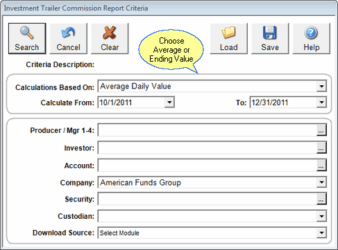 Choose your criteria for the trailer commissions report.