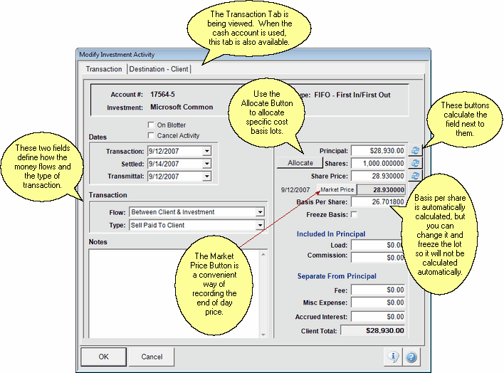 Modify Activity Transaction Tab