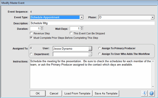 Screen 5: Modify Master Event