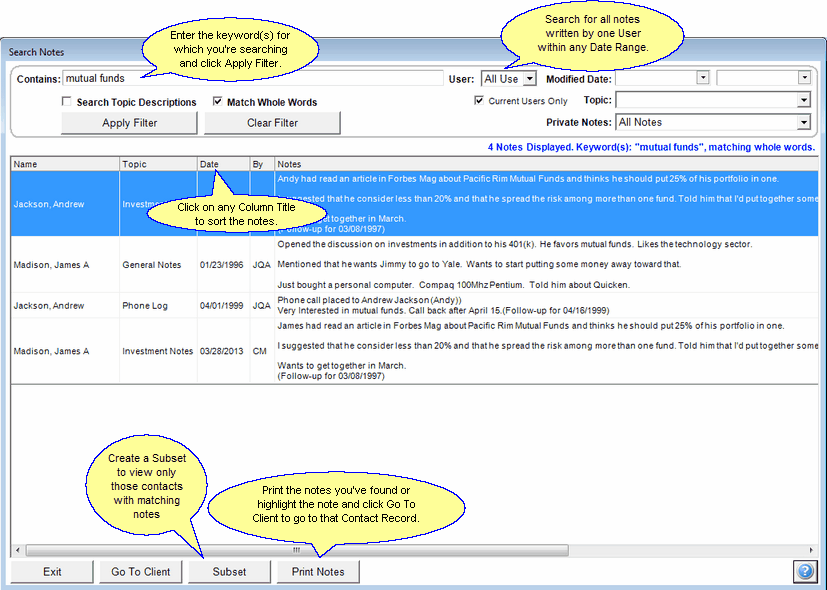 Search All Notes Screen