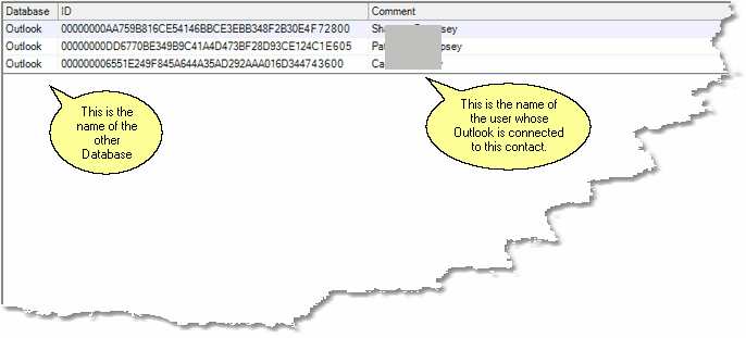 This shows that 3 users' Outlooks are linked to this contact's name This shows that 3 users' Outlooks are linked to this contact's name