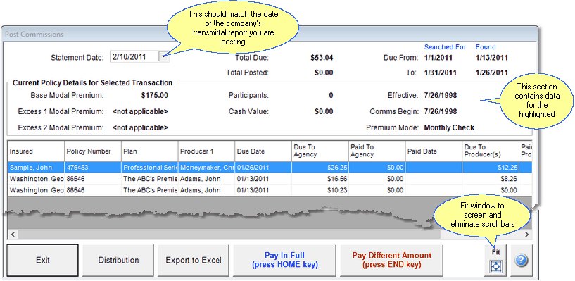 Post Commissions Screen