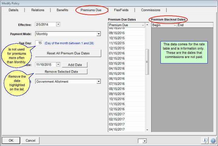 Premiums Due Calendar