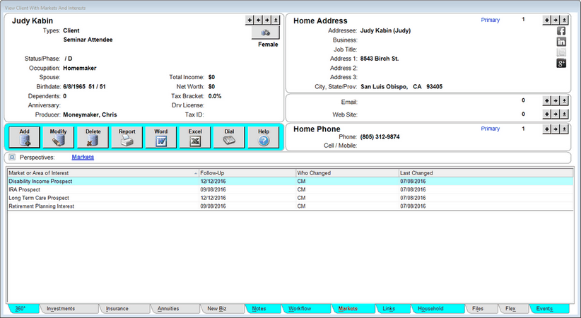Figure 6: Adding attendee's individual markets and interests