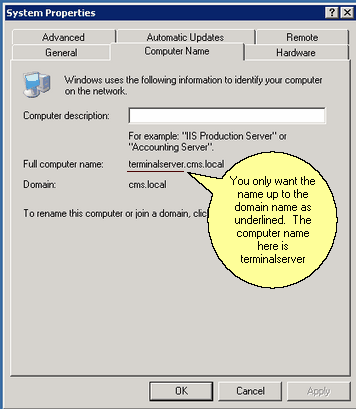 Computer Name Shown On Windows Server 2003