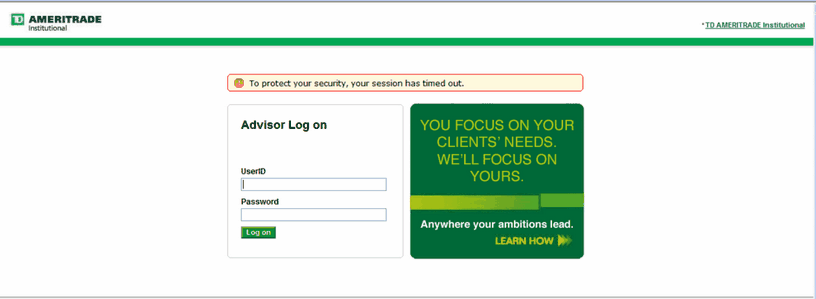 Screen 1: TD Ameritrade Advisor Login Screen