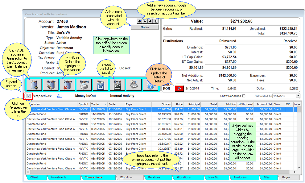 View Account With Transactions