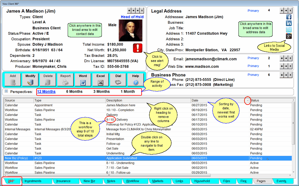 The 360 degree View is best when sorted by date, recent first as shown