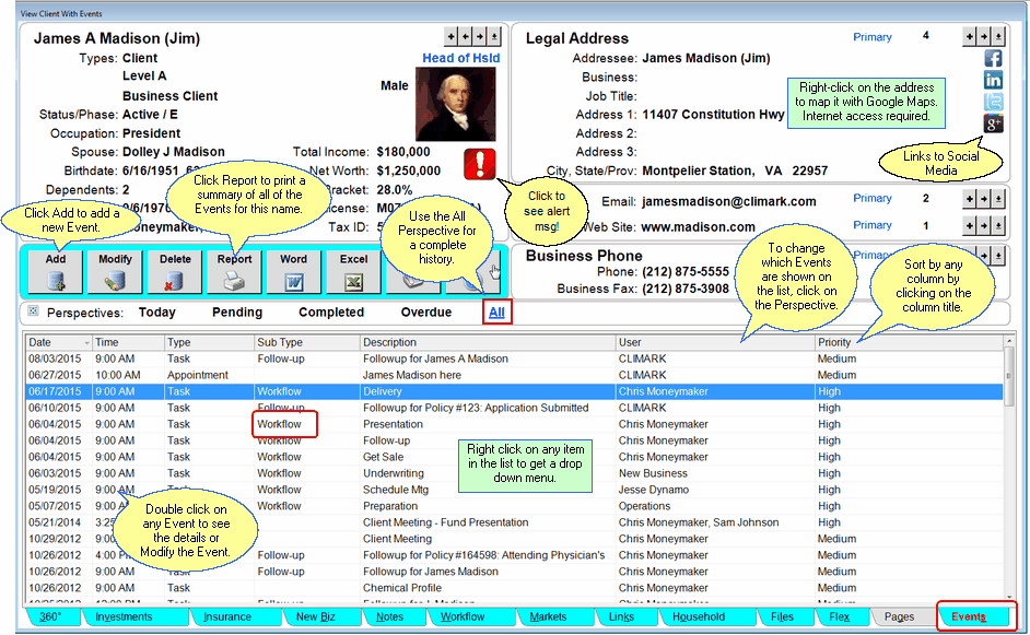 View Client With Events - Today Perspective